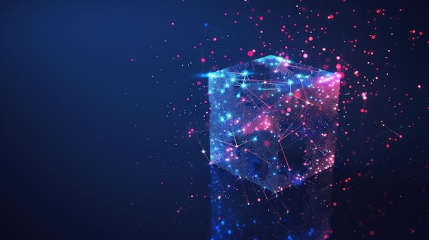 Photo abstract cube composed of glowing particles