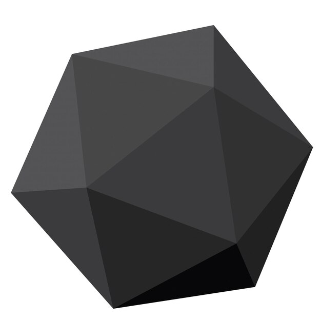 Photo abstract dark polyhedron with angular faces and shaded surfaces