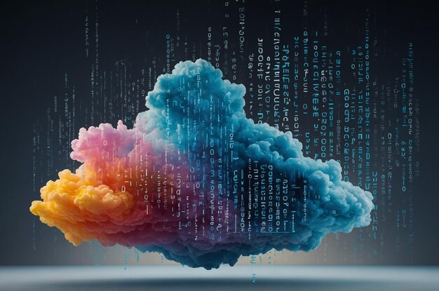 Photo abstract data cloud with floating programming code