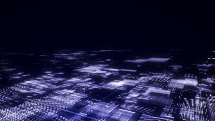 Abstract digital background Matrix cyberspace with moving data Technology cyber security futuristic space Concept hacking sorting and analysis big data Binary code dots flow 3d rendering