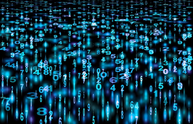 Photo abstract digital background with glowing blue numbers cyber technology pattern matrix style data stream computer generated numerical backdrop for tech concepts futuristic design