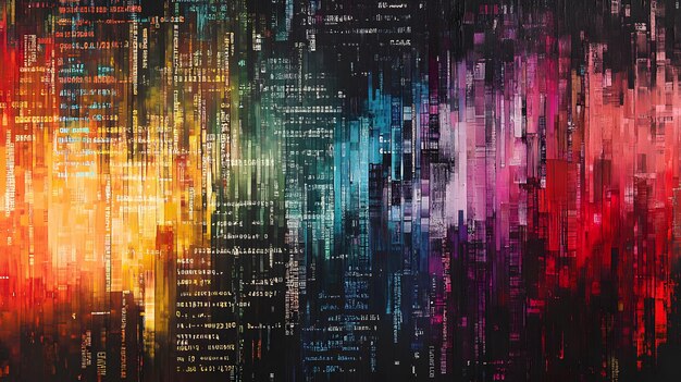 Photo abstract digital cityscape with colorful rectangular blocks and code