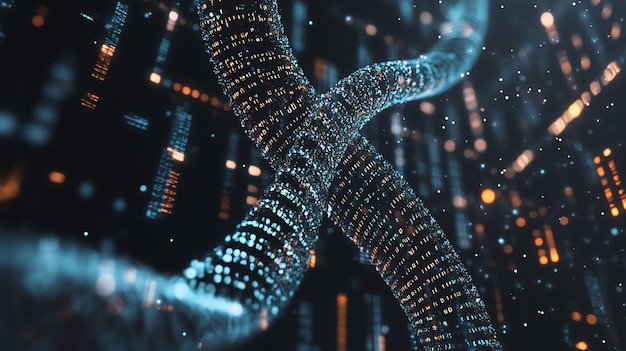 Photo abstract digital code flowing through a dark cyberspace