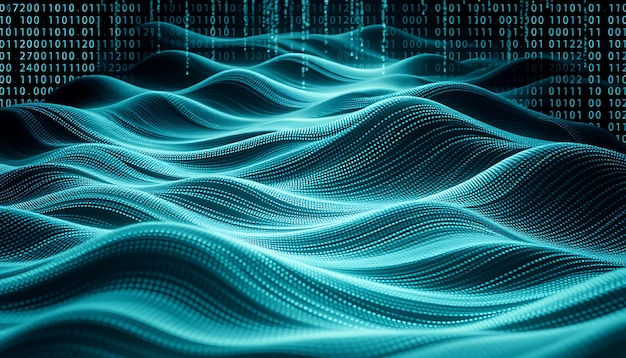 Photo abstract digital waves with binary code background
