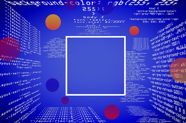 Photo abstract glowing blue coding programming background with blank square mock up frame big data and code concept 3d rendering