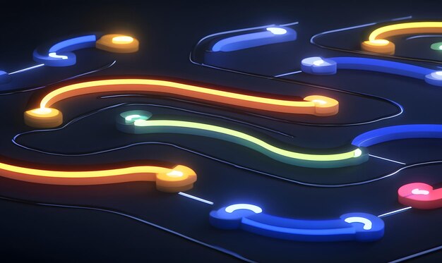 Photo abstract glowing curvy paths on a dark surface