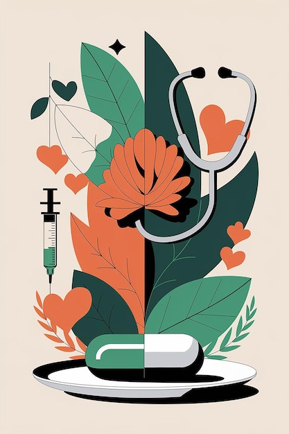 Photo abstract medical background with herbal capsule