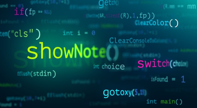 Photo abstract modern tech of programming code screen developer. c programming language of computer script and technology background of software.