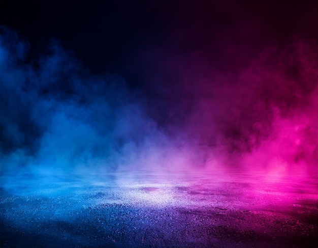 Photo abstract neon lights background with smoke and fog on grunge texture