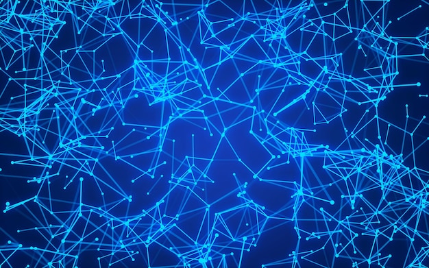 Photo abstract network of connected nodes glowing blue lines on dark backdrop