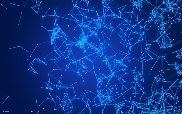 Photo abstract network of connected points with lines blue background tech visualization