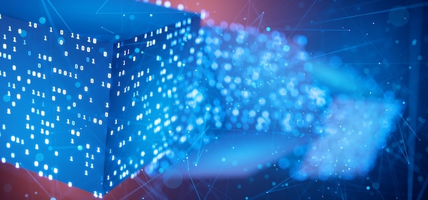Photo abstract technical background big data binary code hacker attack blockchain artificial intelligence data block cube with binary code computer code digital technologies ai 3d rendering