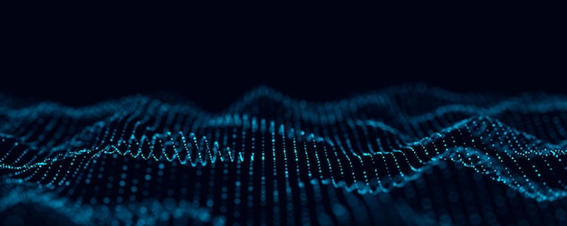 Photo abstract technology wave flow of particles big data transfer visualization 3d rendering