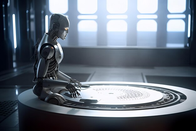 Photo ai bot working in modern nuclear power plant to control system and solve problems