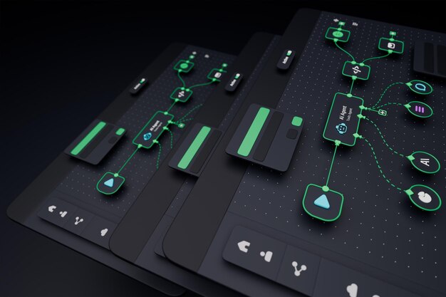 Photo ai workflow automation artificial intelligence software interface nodes triggers data tool dashboard