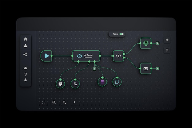 Photo ai workflow automation artificial intelligence software interface nodes triggers data tool dashboard