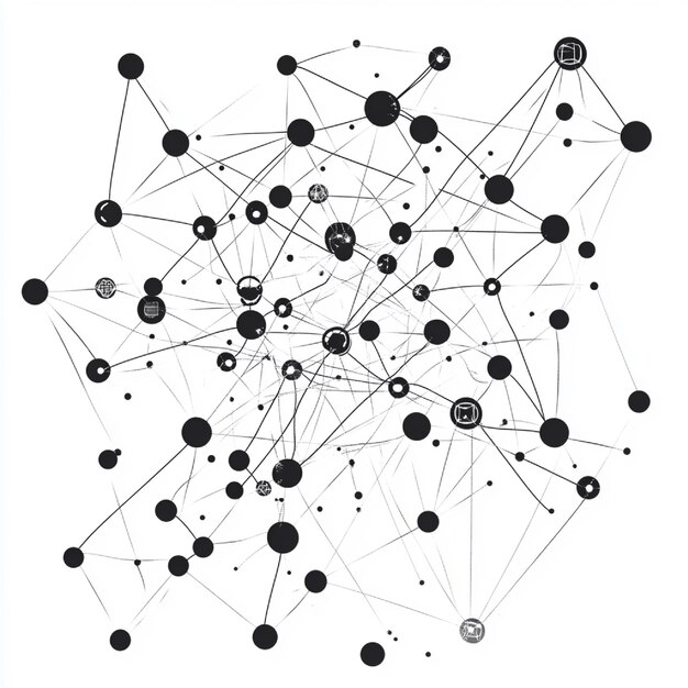 Photo aiinspired design with interconnected nodes and lines representing machine learning algorithms
