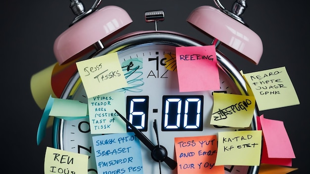 Photo alarm clock with sticky notes