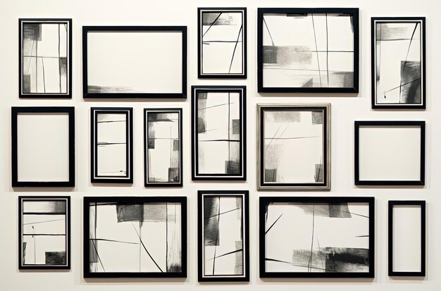 Photo an array of black and white photo frames in the style of angular brushstrokes