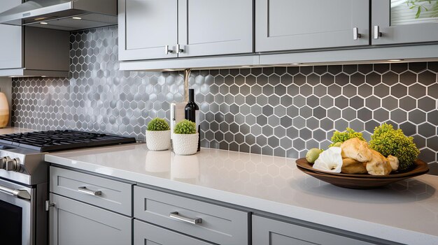 Photo backsplash tile gray
