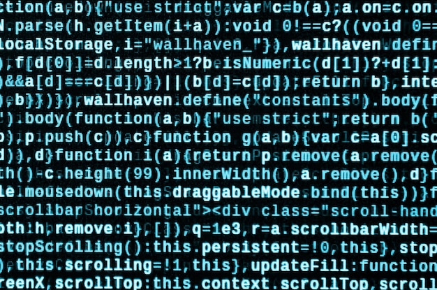 Photo big data and internet of things trend it specialist workplace website html code on the laptop display