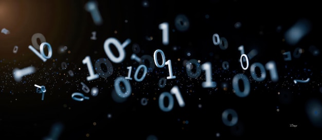 Photo binary code background with floating numbers in digital space representing data technology and computer science concepts dark backdrop with glowing digits