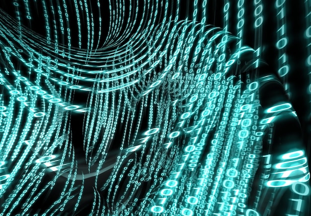Photo binary code.binary code background on digital screen 3d render.internet concept