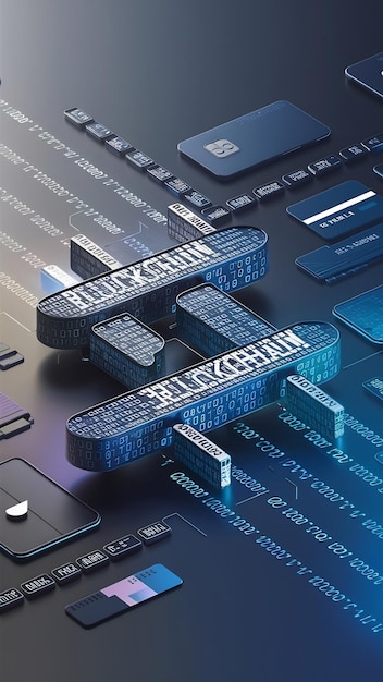 Photo blockchain cryptocurrency financial technology concept with binary code blocks fintech