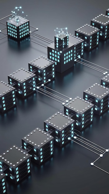 Photo blockchn technology with network connection 3d render