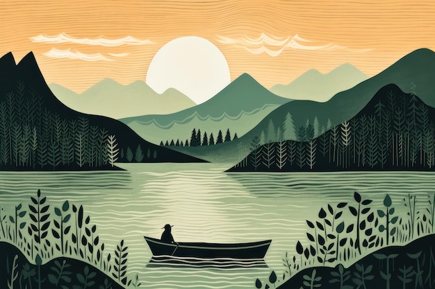 Photo boat on a lake in the hilly forest nature landscape outdoors