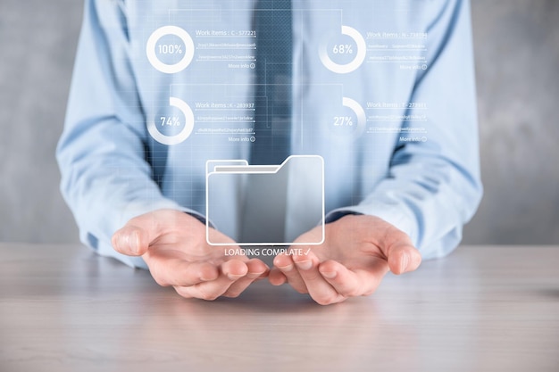 Photo business developer hand using board framework on virtual modern computer showing innovation agile software development lean project management tool fast changes concept.document management system dms.