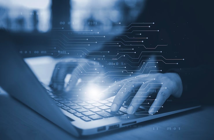 Businessman hand touch with Code html and programming on screen laptopProgrammer development Computer codeweb design coding technology in software digital software technology development IoT