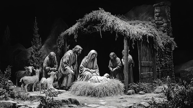 Photo bw_nativity_mary_joseph_shepherds