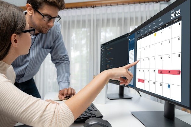 Photo calendar on computer software application for brisk schedule planning
