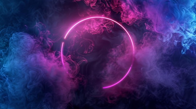 Photo a captivating and vibrant abstract neon circle design enhanced with impressive smoke effects
