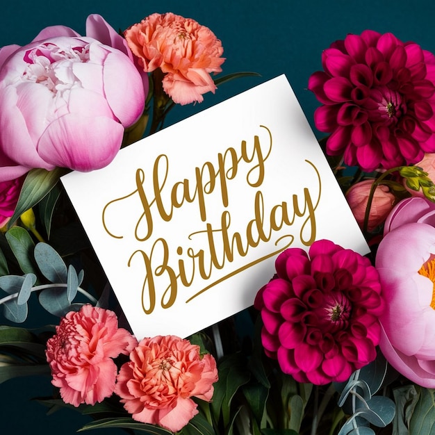 Photo a card that says happy birthday is written in gold