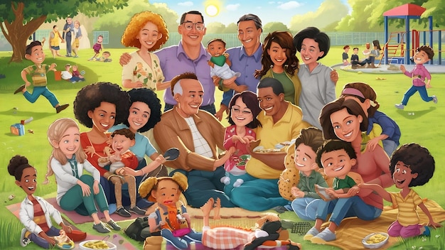 Photo cheerful extended family at park