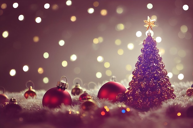 Photo christmas decoration on snow with christmas lights