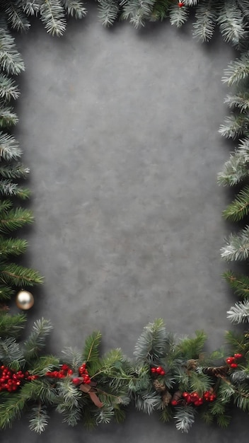 Photo christmas gray cement background with fir tree and copy space top view empty space for your design