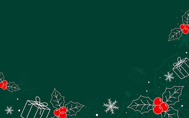 Photo christmas and new year background design of gift box with xmas leaf on green background vector illustration