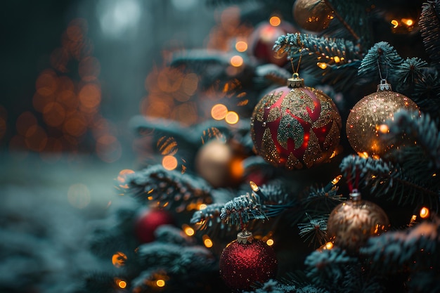 Photo a christmas tree with a red ornament on it