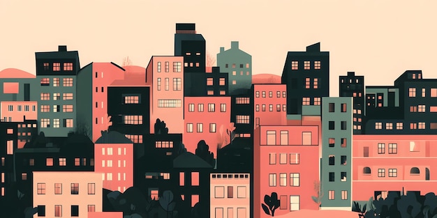 Photo cityscape illustration with buildings in various colors
