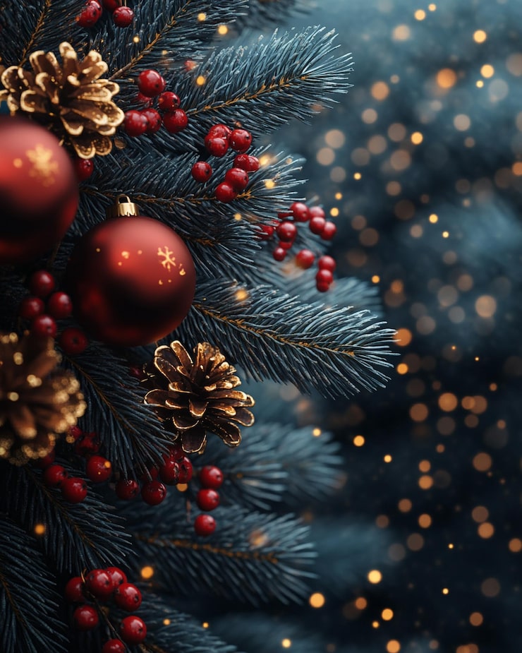 Photo classic christmas decor with ornaments and lights