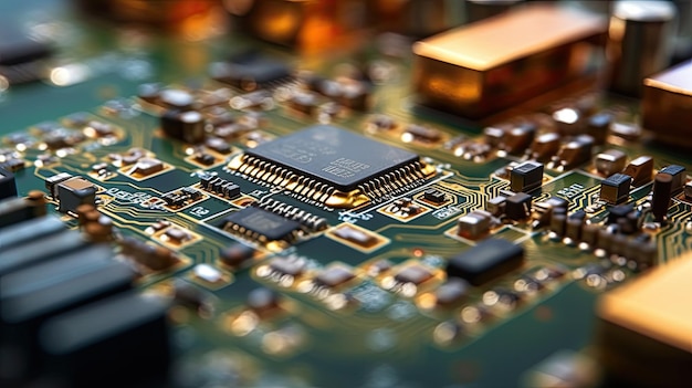 Photo a close up of a computer board with the word electronics on it
