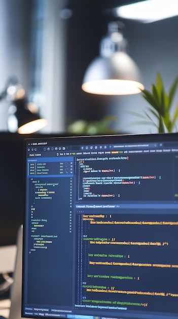 Photo close up on desktop screen with programming software interface presenting nod system programing for