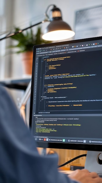 Photo close up on desktop screen with programming software interface presenting nod system programing for