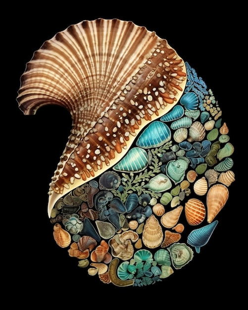 Photo a close up of a shell with many different shells on it generative ai