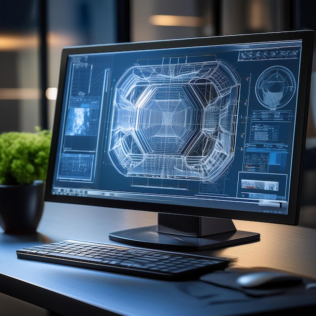 Photo closeup of a 3d model on a computer screen