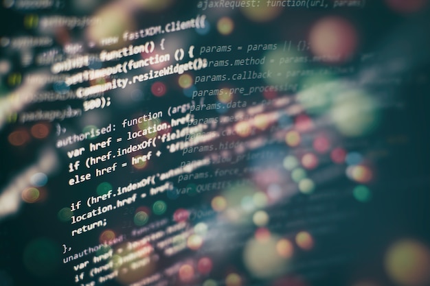 Photo closeup developing programming and coding technologies. developer working on web sites codes in office.