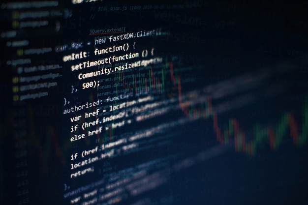 Photo closeup developing programming and coding technologies. developer working on web sites codes in office.